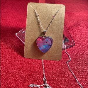 Unique One-of-a-kind Heart Shaped Handmade pendant with Acrylic painting